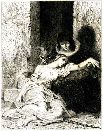 Jeune femme visiblement souffrante sur les genoux d
