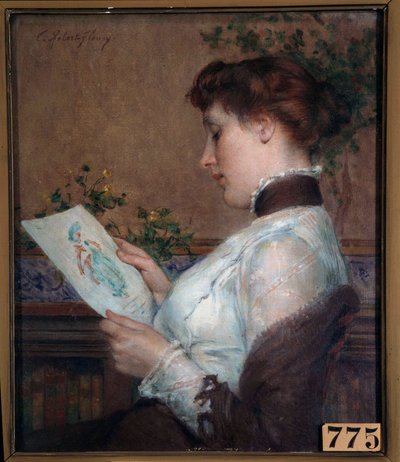 Une femme admirant un dessin - Tony Robert Fleury