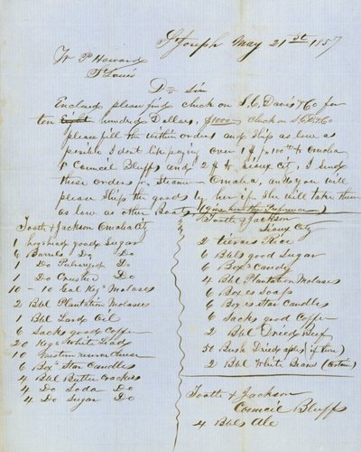 Lettre signée Tootle & Jackson, Council Bluffs, à W.P. Howard, St. Louis, 21 mai 1857 - Tootle and Jackson