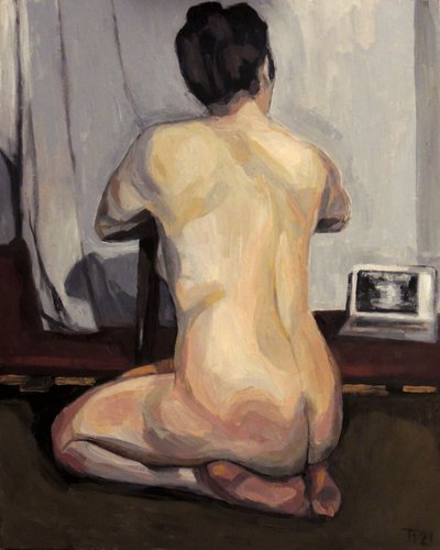 Femme nue avec un ordinateur portable - Tore Bahnson