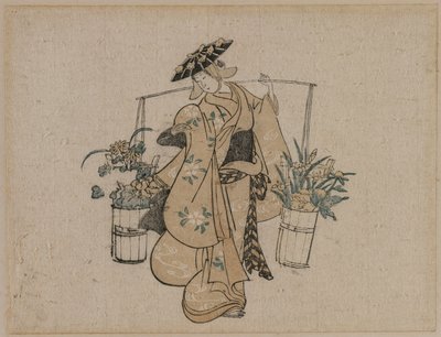 Une beauté portant deux seaux de fleurs - Torii Kiyomasu