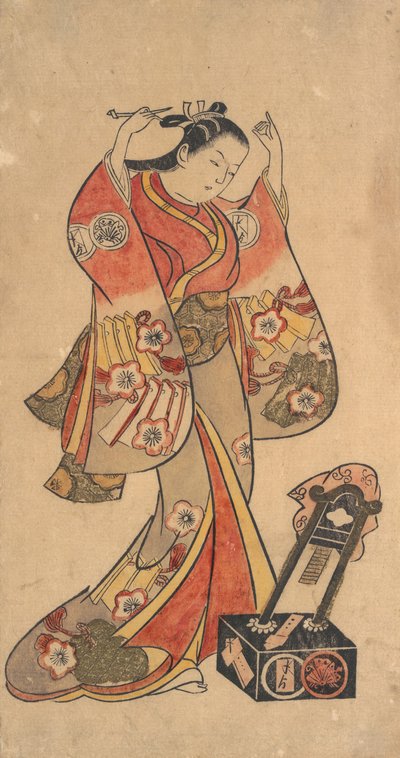 Portrait de Sanjo Kantaro dans le rôle féminin de Yaoya Oshichi dans la pièce Fuji no ..., vers 1730-40 - Torii Kiyomasu II.