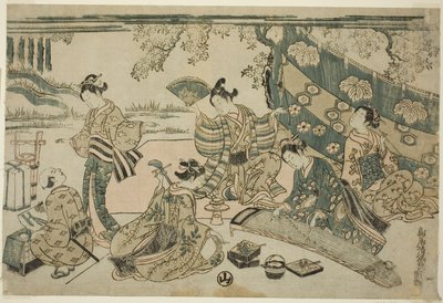 Un pique-nique sous les cerisiers - Torii Kiyomitsu I
