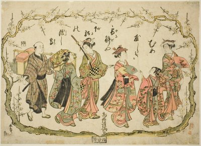 Fête en route pour admirer les fleurs de prunier - Torii Kiyomitsu I