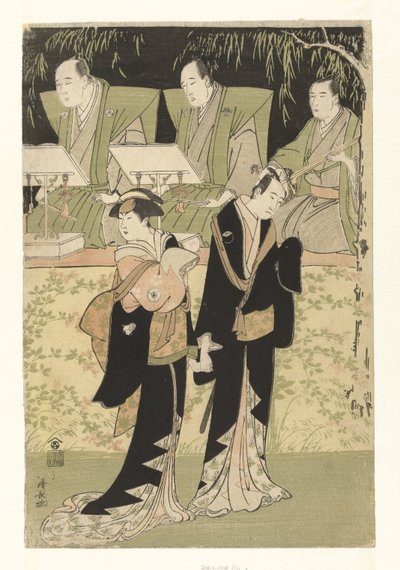 Acteurs Sawamura Sojuro III et Iwai Hanshiro IV comme Jihei et Koharu - Torii Kiyonaga