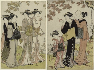 Beautés sous un érable, de la série "Une collection de beautés contemporaines des quartiers de plaisir" - Torii Kiyonaga