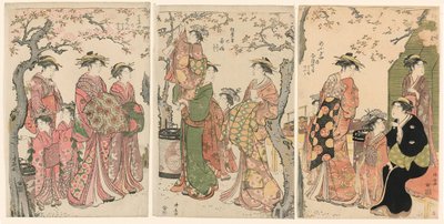 Courtisanes et leurs enfants sous des cerisiers en fleurs - Torii Kiyonaga