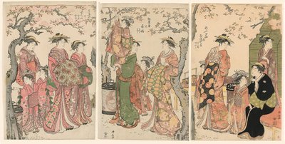 Courtisanes et leurs enfants sous des cerisiers en fleurs - Torii Kiyonaga