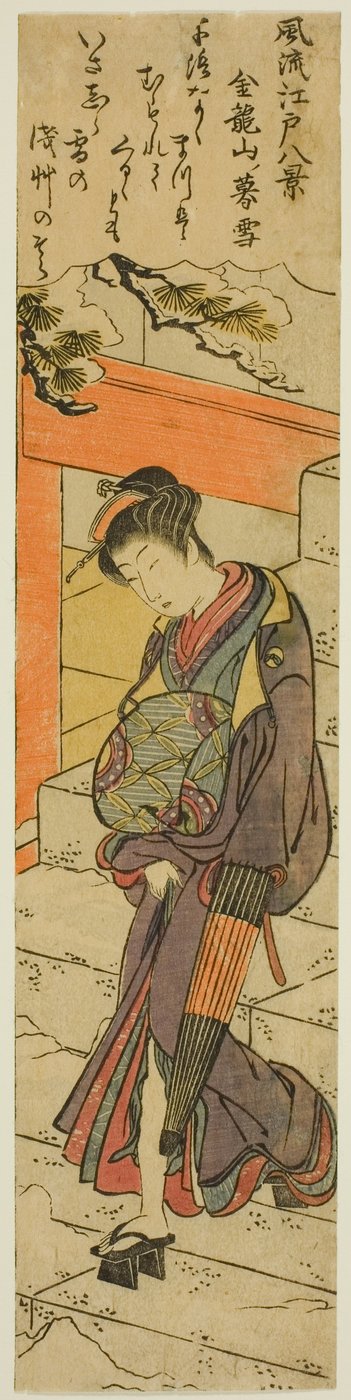 Neige du soir au temple Kinryuzan (Kinryuzan no bosetsu), de la série "Huit vues à la mode d