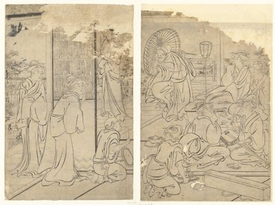 Fête dans la maison de thé Komeikan - Torii Kiyonaga
