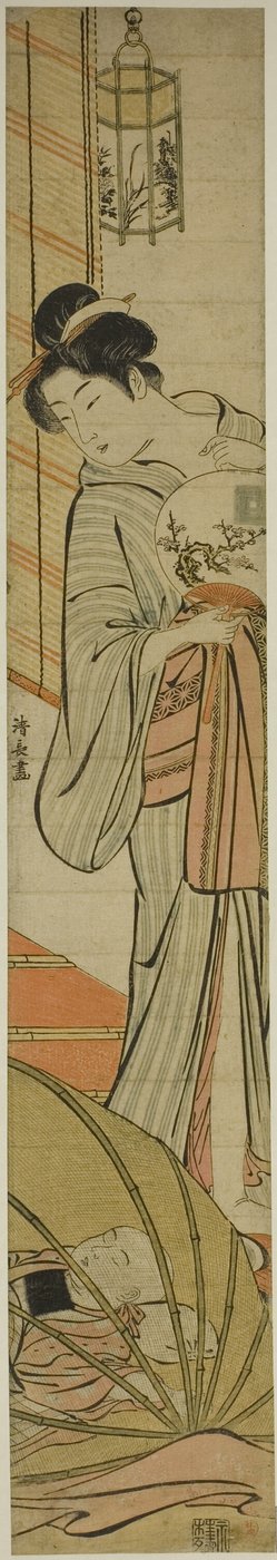 Mère regardant son fils dormir sous une moustiquaire - Torii Kiyonaga