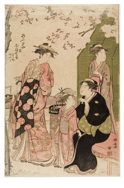 Nioteru du bordel Ogiya de la série Courtisanes regardant les cerisiers en fleurs - Torii Kiyonaga