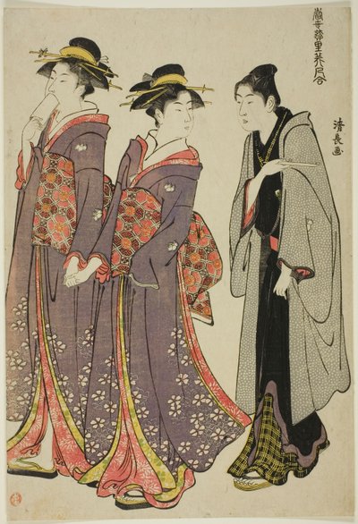 En Promenade, de la série "Une Collection de Beautés Contemporaines des Quartiers de Plaisir (Tosei yuri bijin awase)" - Torii Kiyonaga