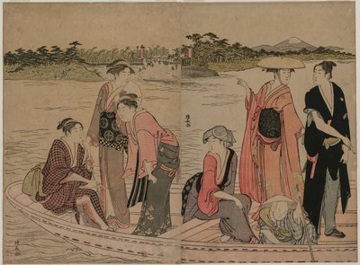 Passagers dans un ferry sur la rivière Sumida - Torii Kiyonaga