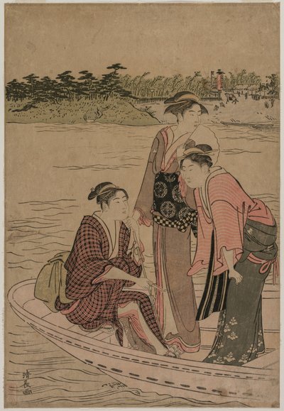 Passagers dans un ferry sur la rivière Sumida - Torii Kiyonaga