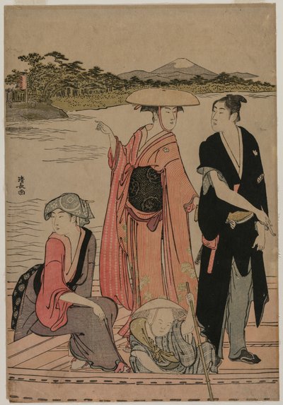 Passagers dans un ferry sur la rivière Sumida - Torii Kiyonaga