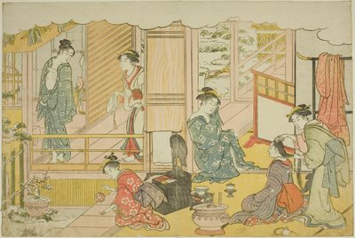 Le Premier Bain de la nouvelle année (Yudono hajime), du livre illustré "Couleurs de la triple aube" - Torii Kiyonaga