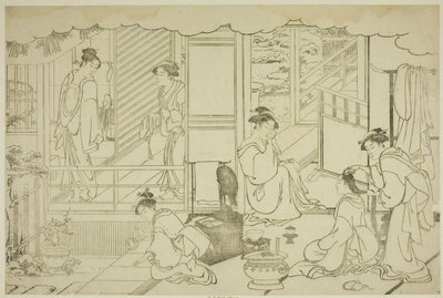 Le premier bain de la nouvelle année (Yudono hajime), du livre illustré "Couleurs de la triple aube (Saishiki mitsu no asa)" - Torii Kiyonaga