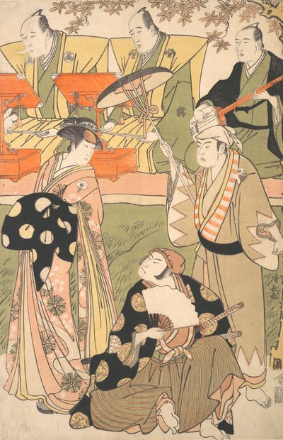 Scène théâtrale, avec musiciens - Torii Kiyonaga