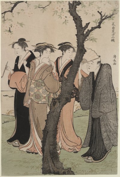 Troisième mois : Temps des cerisiers en fleurs à Gotenyama - Torii Kiyonaga