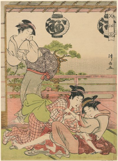 Deux geishas se disputant une lettre (Fumi no arasoi), de la série "Fleurs de Nakasu (Nakasu no hana)" - Torii Kiyonaga