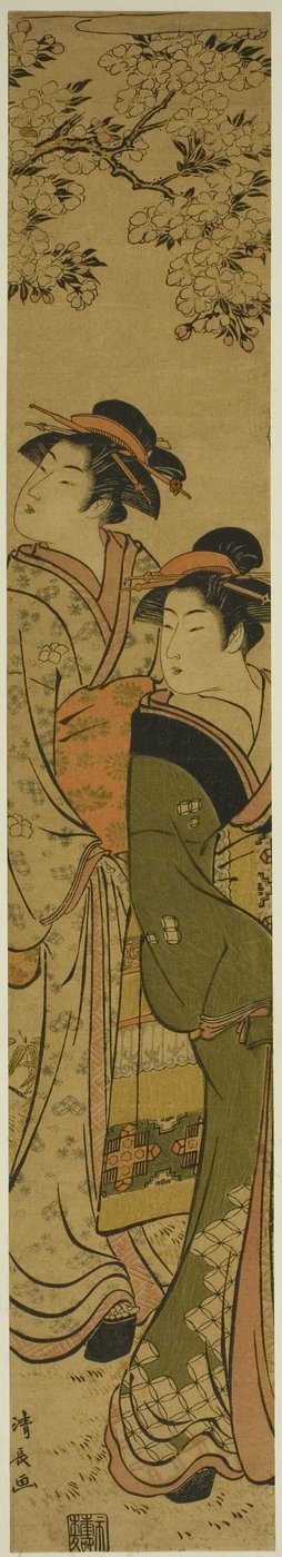 Deux geishas marchant sous un cerisier - Torii Kiyonaga