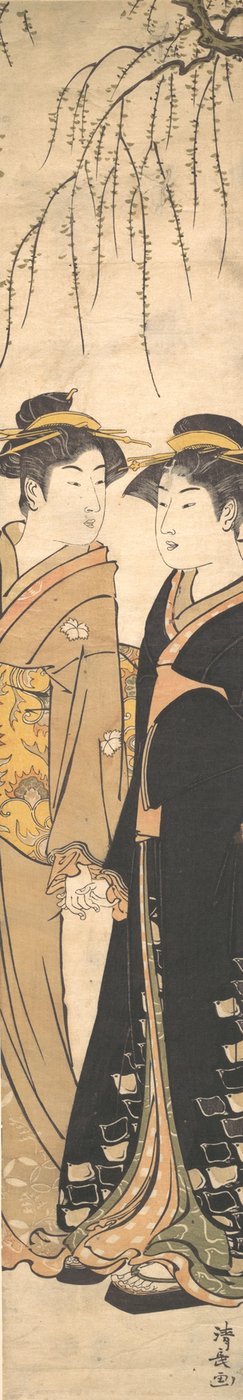 Deux grandes jeunes femmes marchant main dans la main, vers 1785 - Torii Kiyonaga