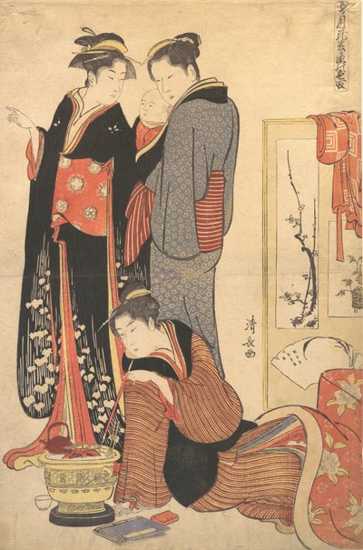 Deux femmes debout, tenant un enfant - Torii Kiyonaga