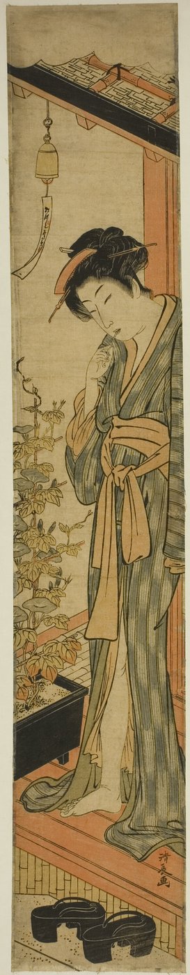 Femme admirant des gloires du matin en se brossant les dents - Torii Kiyonaga