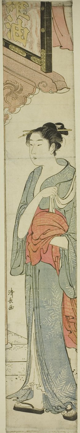 Femme Marchant sous une Enseigne de Magasin - Torii Kiyonaga