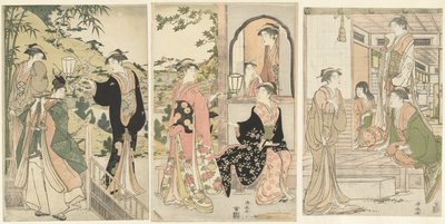 Yoshitsune apporte une sérénade à Joruri hime - Torii Kiyonaga