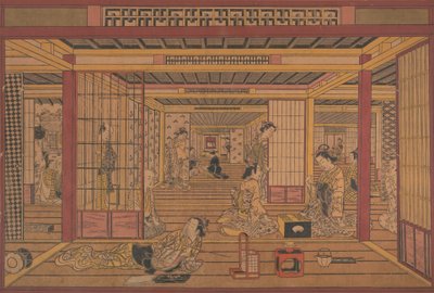 Vue intérieure dans le Yoshiwara - Torii Kiyotada