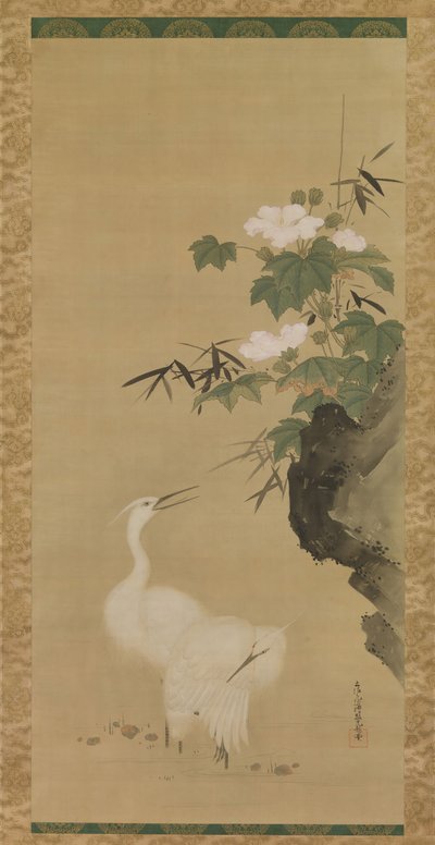 Aigrettes et Roses de Coton - Tosa Mitsuoki