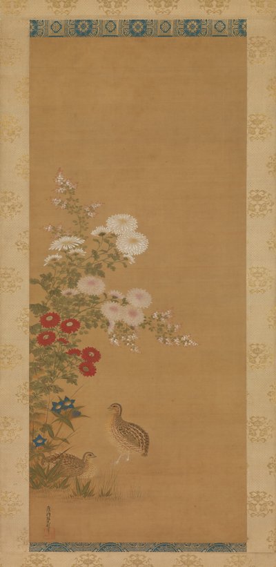 Caille et fleurs d