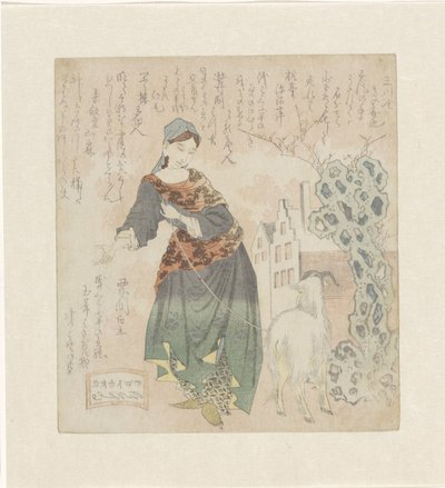 Femme européenne avec chèvre - Totoya Hokkei