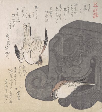Tuile de Toit et Moineaux, Spécialités de Mizuno à Imado, XIXe siècle - Totoya Hokkei