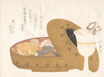 Gobelet à vin et boîte à nourriture laquée avec repas du Nouvel An, 1811 - Totoya Hokkei