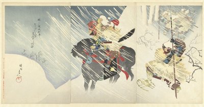 Général Sasa Narimasa dans une forte tempête de neige - Toyohara Chikanobu