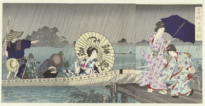 Le ferry entre les rives de la Sumida - Toyohara Chikanobu