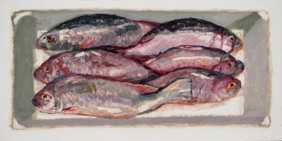 Caisse à poisson 1 (Billingsgate, Londres), 2016 (huile sur carton) - Trevor Burgess