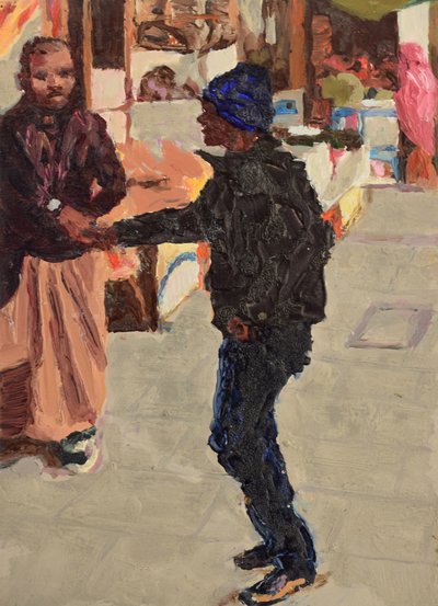 Poignée de main, 2018 (huile sur panneau) - Trevor Burgess