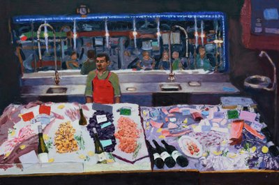 Comptoir de fruits de mer (Paris), 2016 (huile sur carton) - Trevor Burgess