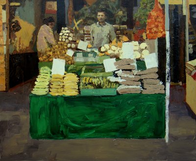 Étalage de légumes (Deptford, Londres), 2009 (huile sur carton) - Trevor Burgess
