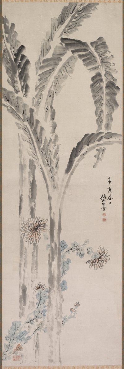 Bananiers et chrysanthèmes, 19ème siècle - Tsubaki Chinzan
