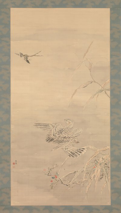 Faucon Saisissant un Petit Oiseau, XIXe siècle - Tsubaki Chinzan