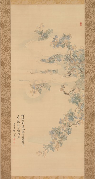 Petit oiseau sur une branche de myrte - Tsubaki Chinzan