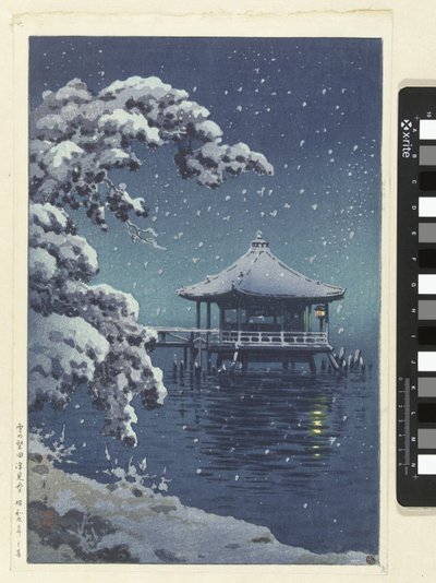 Le pavillon flottant à Katada sous la neige - Tsuchiya Kōitsu