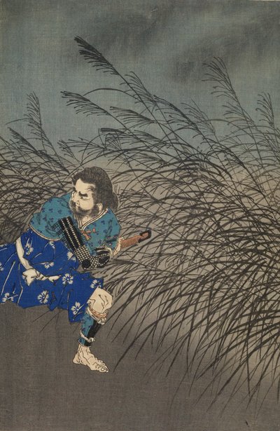 Fujiwara no Yasumasa jouant de la flûte au clair de lune - Tsukioka Yoshitoshi