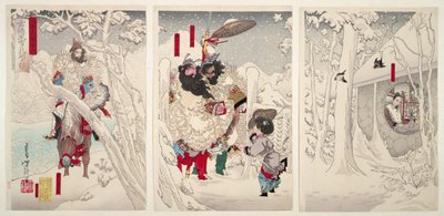 Gentoku rend visite à Komei dans la neige, des "Illustrations pour le Roman des Trois Royaumes" - Tsukioka Yoshitoshi