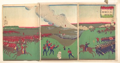 Illustration von Kavallerie, Infanterie und Soldaten im Rückzug - Tsukioka Yoshitoshi